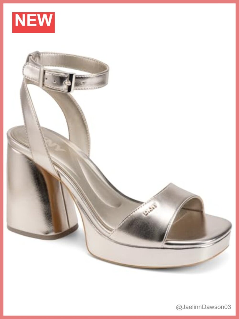DKNY Women's Ankle Strap Block Heel Closed Toe Champagne
